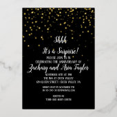 静かに!サプライズ パーティーのゴールドコンフェッティ ブラック 箔招待状 (正面)