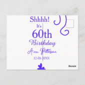 静かに、名前を追加 60歳の誕生日 紫のスペイン風 ポストカード (裏面)