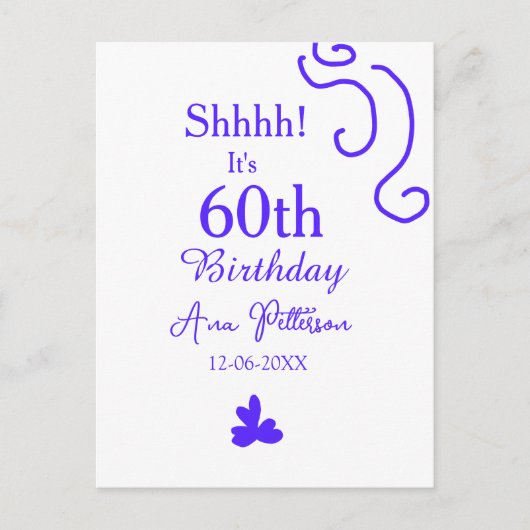 静かに、名前を追加 60歳の誕生日 紫のスペイン風 ポストカード (正面)