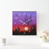 静かに – 水色 スクエア壁時計 (ホーム)