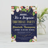 静かに！ 現代の花柄グリッター 60歳 招待状 (スタンド正面)