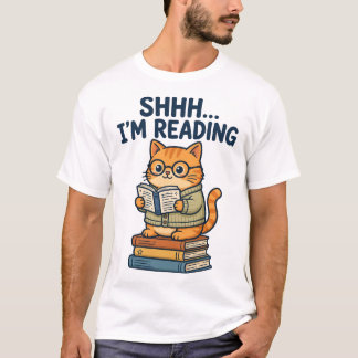 静かに! 私は面白い本を読んでます！司書猫Tシャツ Tシャツ