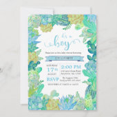 静かにSucculent及びサボテンの男の子のベビーシャワーの招待 招待状 (正面)