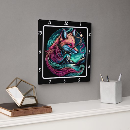 静かキツネ スクエア壁時計 (オフィス)