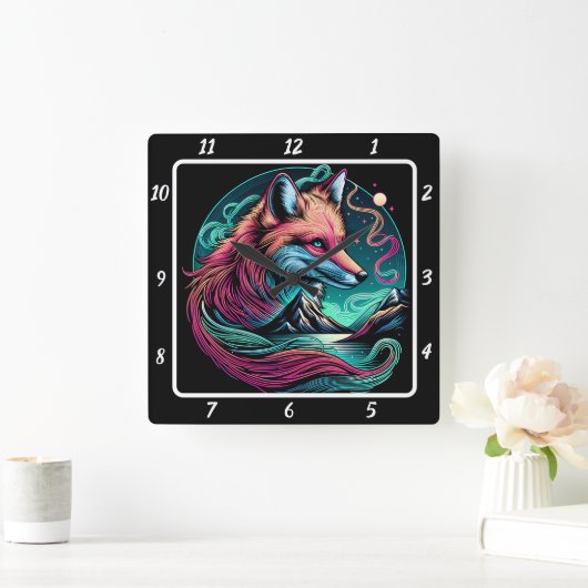静かキツネ スクエア壁時計 (ホーム)