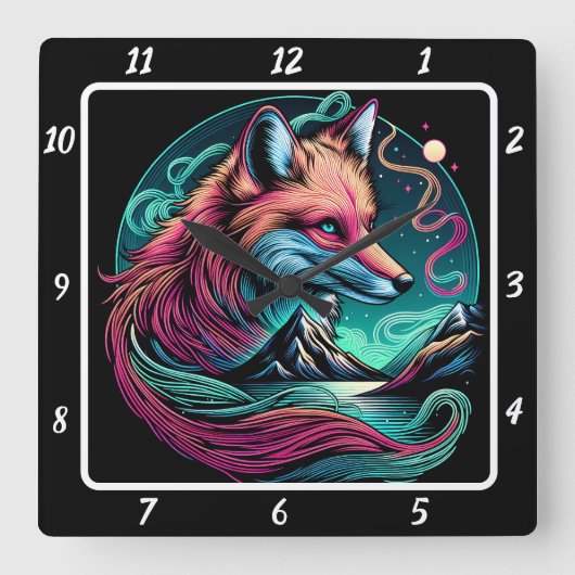 静かキツネ スクエア壁時計 (正面)