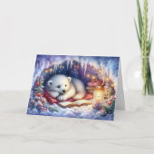 静かクリスマスの夜かわいいクマ&ブッククリスチャン シーズンカード (正面)