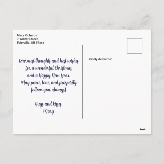 静かナイトクリスマスホリデーウォーター色はがき シーズンポストカード (裏面)