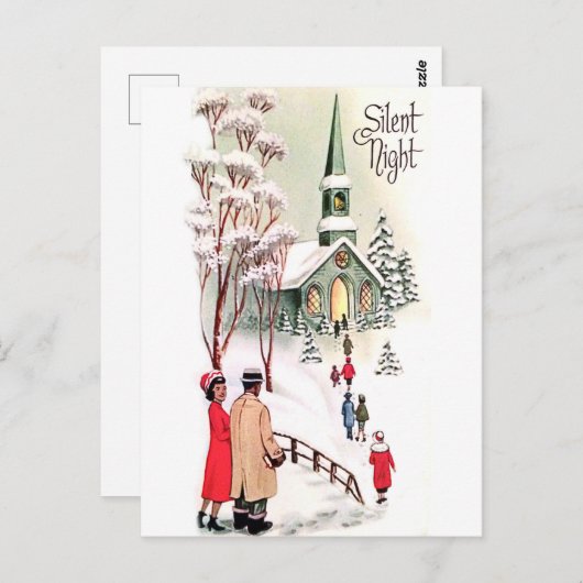 静か夜,クリスマスの教会,ヴィンテージ ポストカード (正面/裏面)