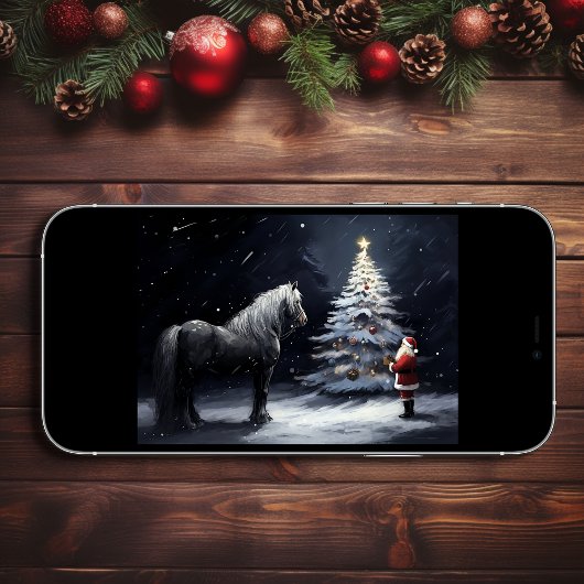 静か夜 – 美しい馬とサンタ・クリスマス シーズンカード