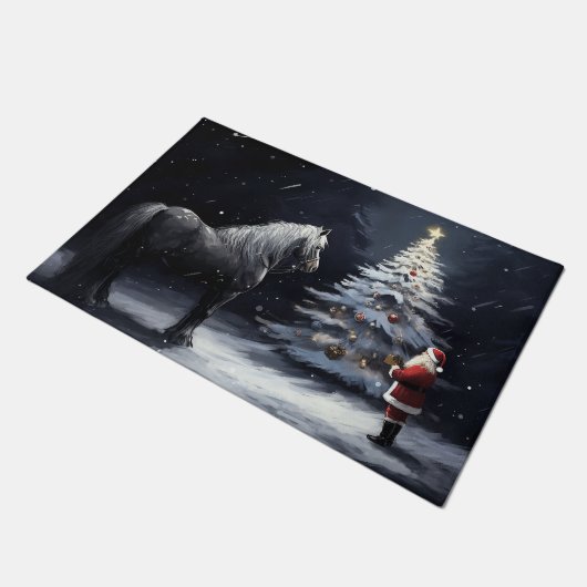 静か夜 – 美しい馬とサンタ・クリスマス ドアマット (アングル)