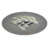 静か開花:スカルとホワイトリリー カッティングボード (角)