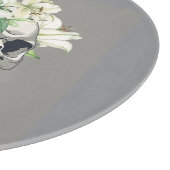 静か開花:スカルとホワイトリリー カッティングボード (角)