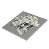 静か開花:スカルとホワイトリリー タイル (側面)