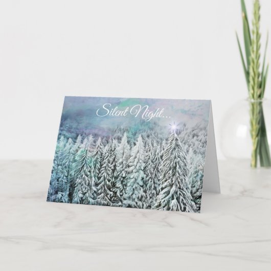 静かNight Snowy Trees Christmas Star Card カード (正面)