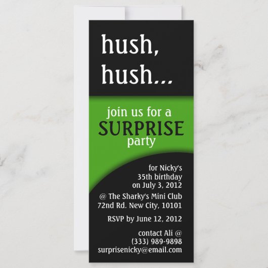 静けさ、静けさの誕生日の驚き 招待状 (正面)