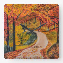 静カラフル静な森の正方形の壁時計