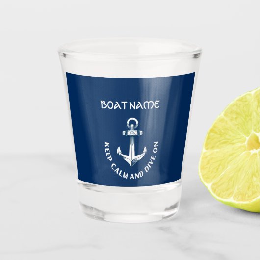 静保かでダイブオン、いかりネイビーブルー ショットグラス (正面)
