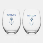 静保かでダイブオン、いかりネイビーブルー ステムなしワイングラス (正面)