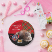 "静保かな子猫オン",赤いタータンチェック,猫茶パーティー ペーパープレート (パーティー)