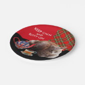 "静保かな子猫オン",赤いタータンチェック,猫茶パーティー ペーパープレート (アングル)