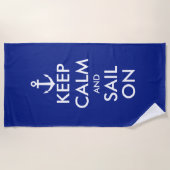 静保かな帆でネイビー航海のブルーカスタムに ビーチタオル (正面)