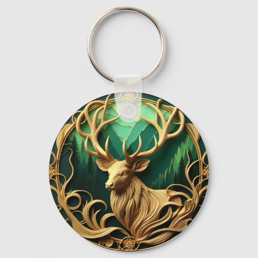 静威厳のあるかな森の中を眺めながら立つ キーホルダー (正面)