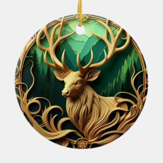 静威厳のあるかな森の中を眺めながら立つ セラミックオーナメント (裏面)