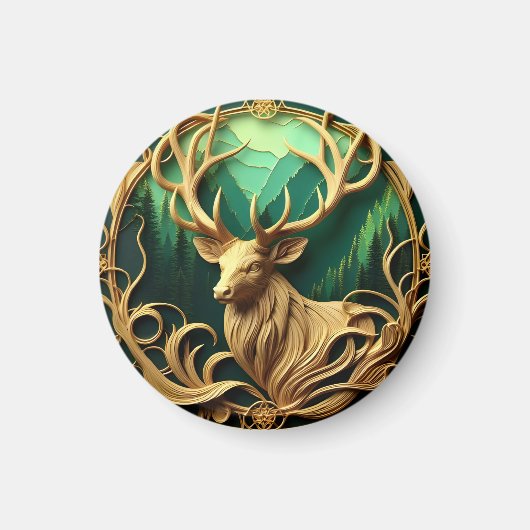 静威厳のあるかな森の中を眺めながら立つ マグネット (正面)