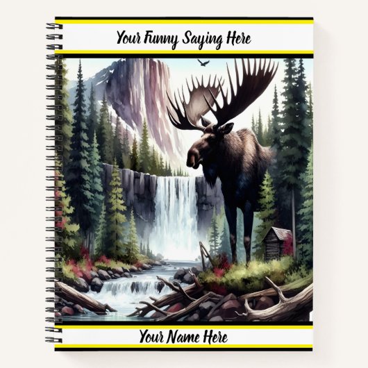 静威厳のあるかな滝のそばに立つムース ノートブック (正面)