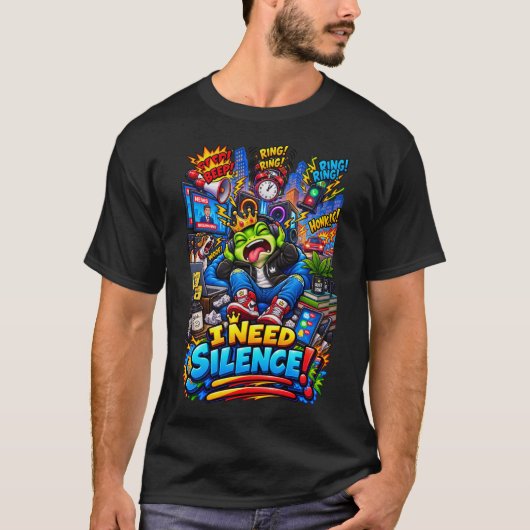 静寂が欲しい – 笑えるカエル Tシャツ (正面)