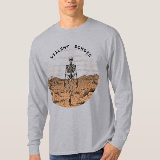 静寂のエコー:スケルトン歩くスルー Tシャツ (正面)