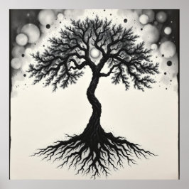 静寂のルーツ：木の命の木炭禅アート ポスター