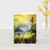 静止したこうのとりの民芸のブランク カード (黄色い花)