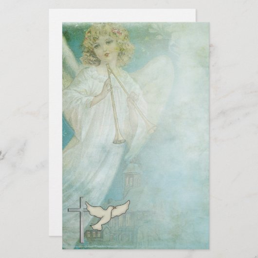 静止したキリスト教の天使の鳩 便箋 (正面/裏面)