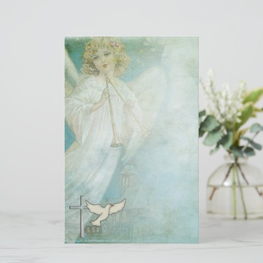 静止したキリスト教の天使の鳩 便箋 (スタンド正面)