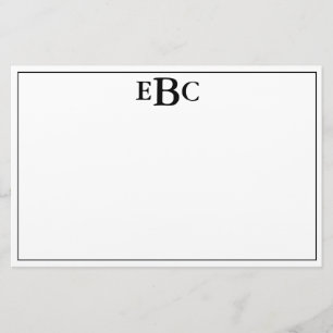 静止したクラシックでモダンな白黒モノグラム 便箋