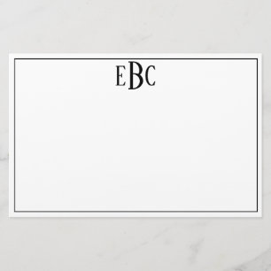 静止したクラシックでモダンな白黒モノグラム 便箋