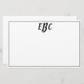 静止したクラシックでモダンな白黒モノグラム 便箋 (正面/裏面)