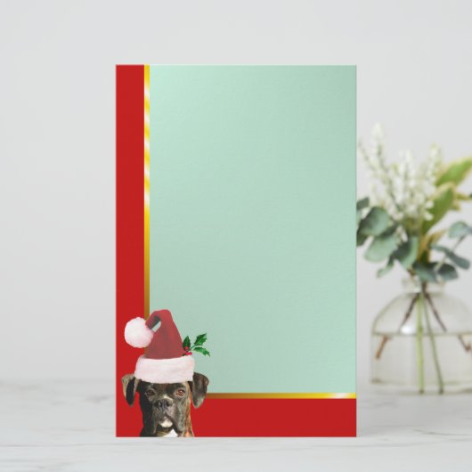 静止したクリスマスのボクサー犬 便箋 (スタンド正面)