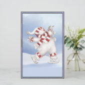 静止したスケートで滑るの雪だるま 便箋 (スタンド正面)
