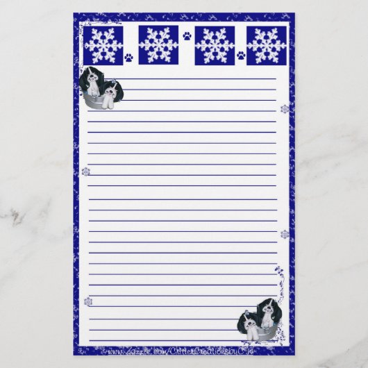 静止したバセットハウンドの雪の薄片のクリスマス 便箋 (正面)