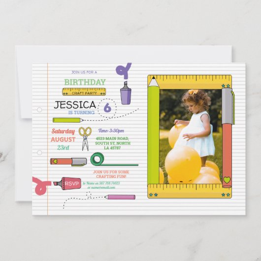 静止したパーティーの技術は芸術の写真の誕生日をペンで書きます 招待状 (正面)