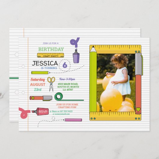 静止したパーティーの技術は芸術の写真の誕生日をペンで書きます 招待状 (正面/裏面)