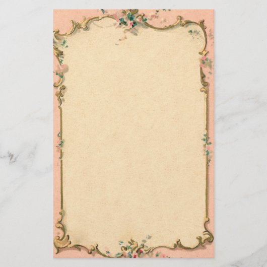 静止したピンクの花のボーダー 便箋 (正面)