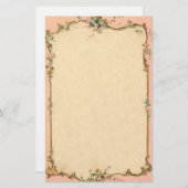 静止したピンクの花のボーダー 便箋 (正面/裏面)