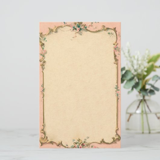 静止したピンクの花のボーダー 便箋 (スタンド正面)