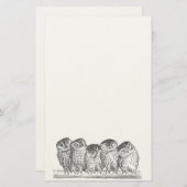 静止したヴィンテージのフクロウ 便箋 (正面/裏面)