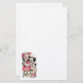 静止したヴィンテージの女の子及び子犬 便箋 (正面/裏面)