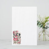 静止したヴィンテージの女の子及び子犬 便箋 (スタンド正面)